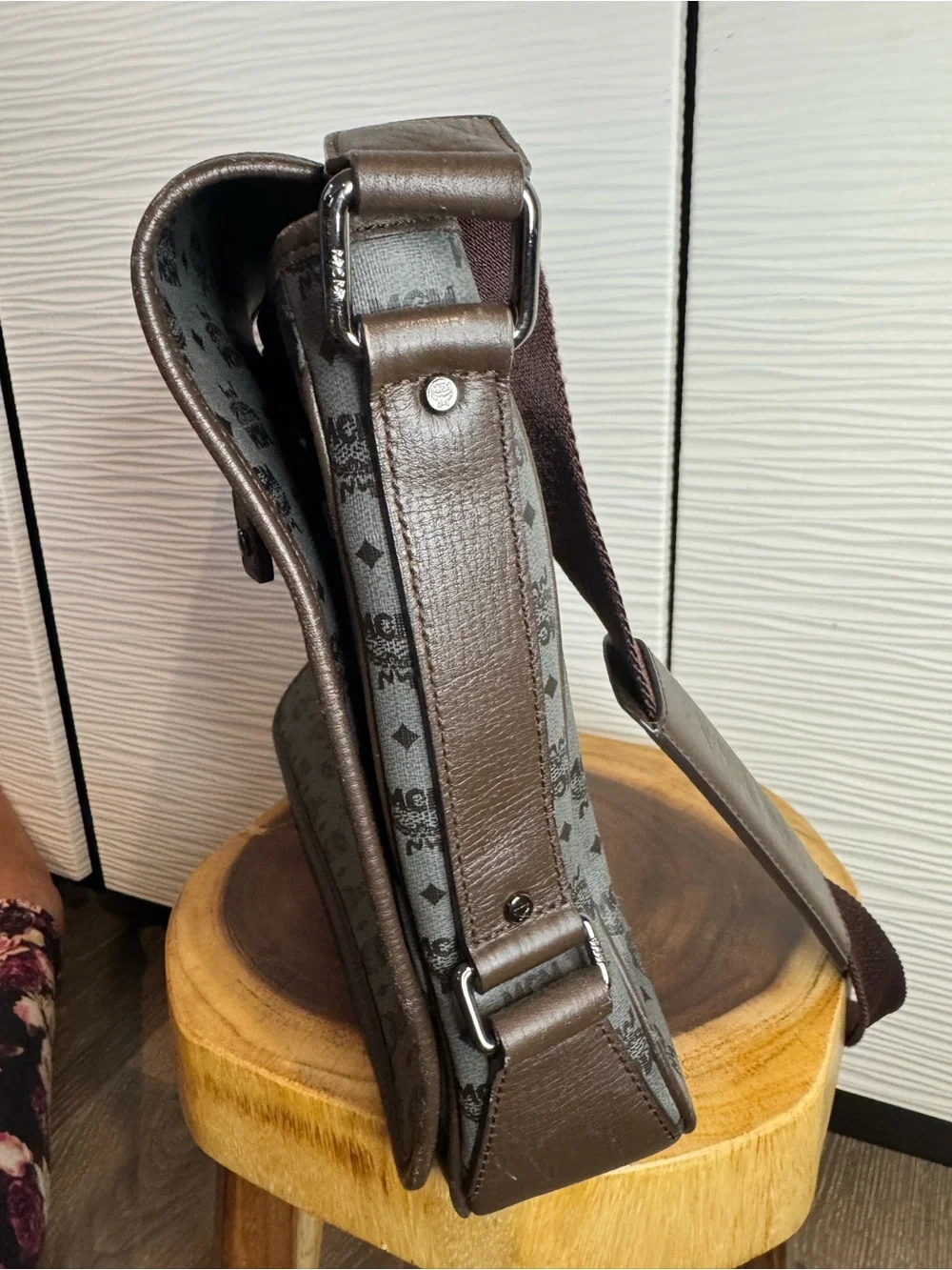 MCM Gray Monogram Laptop Messenger Bag